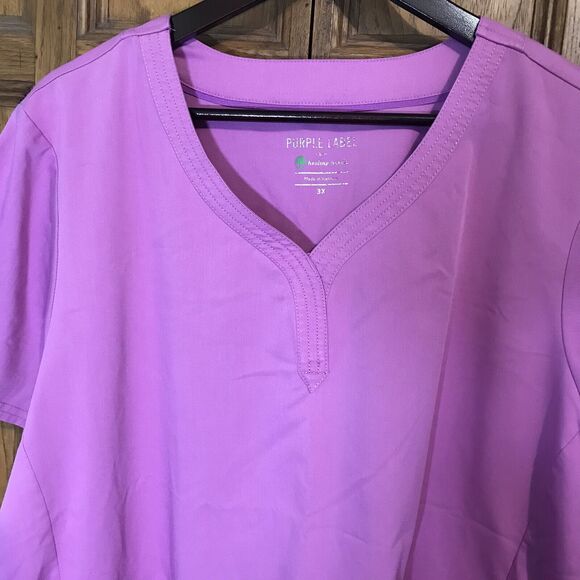 Purple Label by Healing Hands Scrub Top Women's 3X Plum Medical Vet Nurse Pocket - Picture 2 of 8